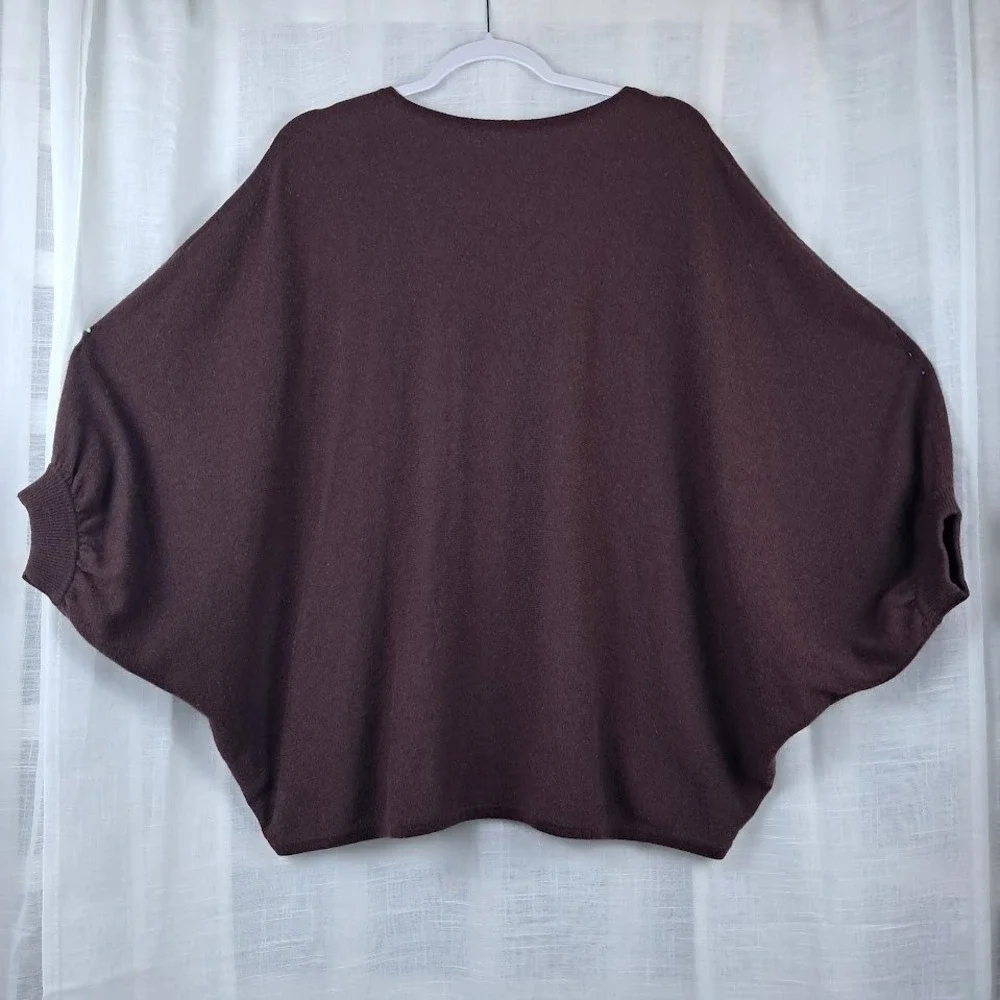 Garnet Hill M 100% Cashmere Batwing Cape Sweater Rich Brown Oversized Luxury